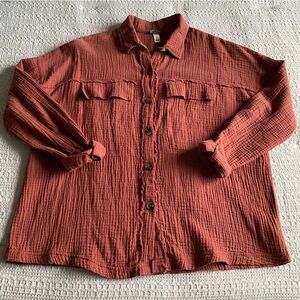Supplies by Union Bay Gauze Button Down Shirt Cotton Rust Orange Red Utility S
